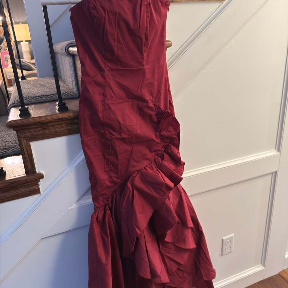 Red Asymmetrical Ruffled Maxi Dress - Picture 15 of 15